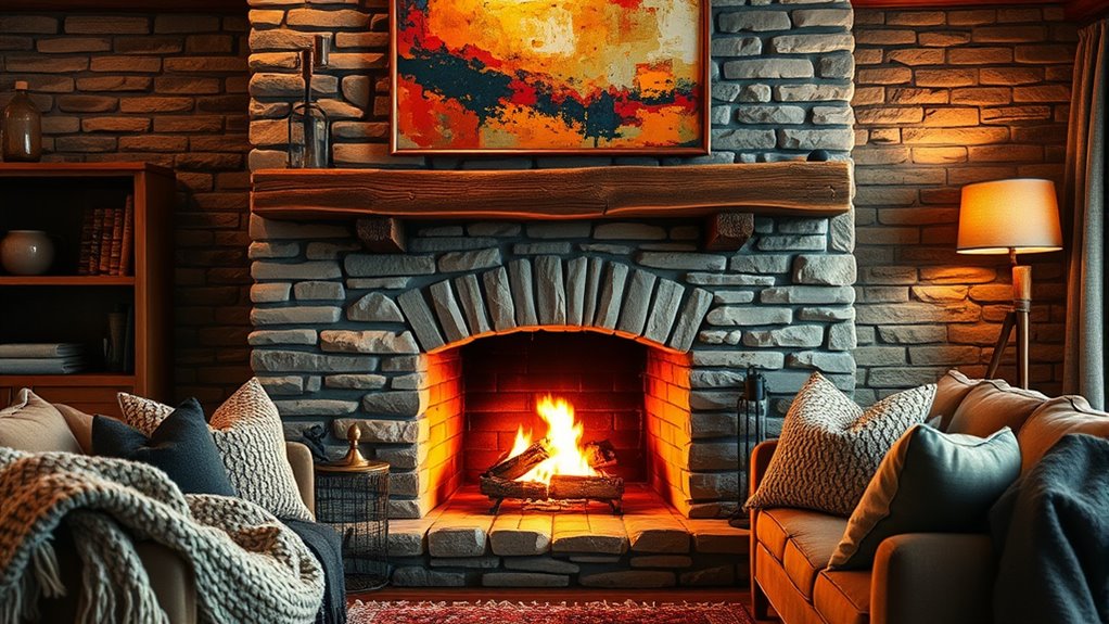 artistic fireplace texture focus