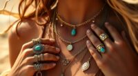 boho necklace and ring layering
