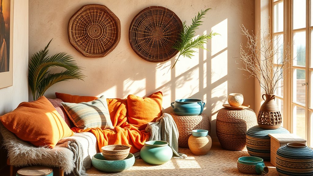 earthy tones with jewel accents