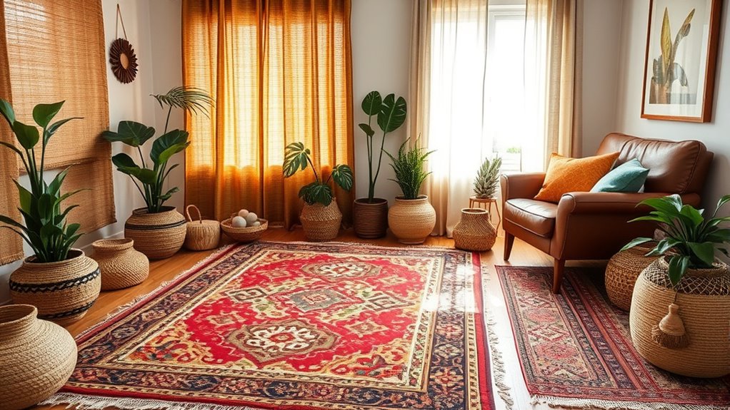 eclectic layered boho rugs