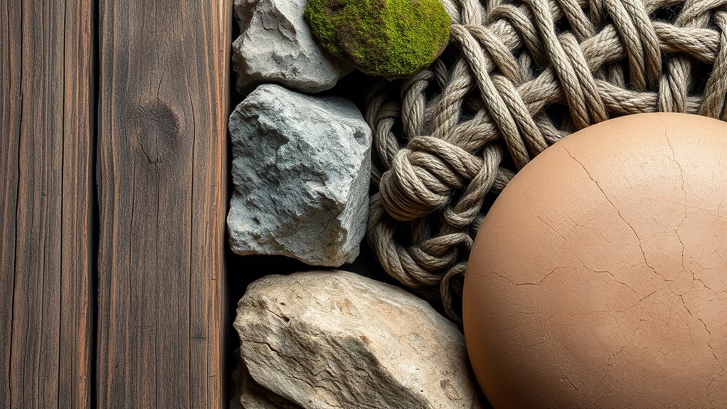 wood stone woven clay