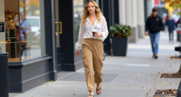 Jennifer Lawrence Brings Flip Flops Into Fall With Cargo Pants And A Semi-Sheer Cardigan